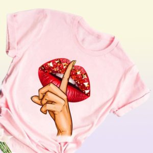 Red Lips Print T Shirt Women T Shirt Fashion Female Cute Graphic Tee Shirts Casual Tops 90s Ladies Short Sleeve Tshirts Top