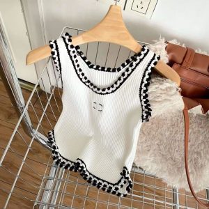 Women's knitted suspenders logo embroidered asymmetrical bottom vest SMLXL