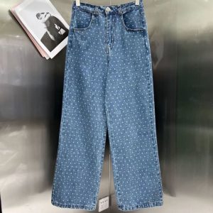 Women's high waist loose palazzo wide leg designer logo letter dotted print denim jeans long pants SMLXL