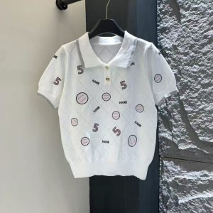 2025 Designer Women's Knitted Lapel Sweater Luxury Embroidery Letter T-Shirt Summer Short Sleeve Fashion Cotton High Quality