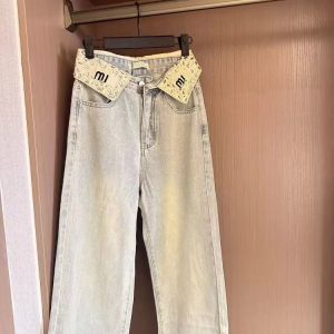Women's Jeans American retro wide-leg jeans female autumn new mm high waist loose slim straight wide-leg trousers.