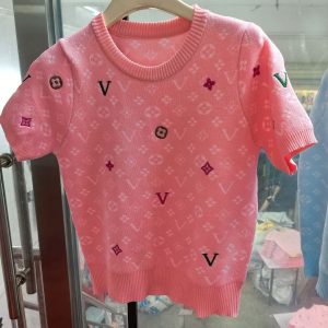 2025 Summer Women's Short-sleeved Knitted Shirt online celebrity Explosions T-shirt Letter Embroidery