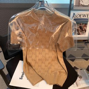 Ice Silk Base Layer Knitted Top Women's Round Neck Loose Thin Summer New Fashion French Design Ladies T-Shirt Sweater Vest