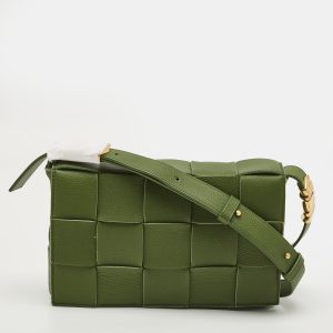 Bottega Veneta Cassette Medium Green Intrecciato Leather Shoulder Bag, Shoulder Bags - Luxury Closet