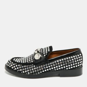 Burberry Size 38 Black Leather and Suede Broadbrook Crystal Embellished Loafers, Loafers & Slip-Ons - Luxury Closet