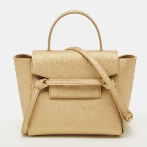 Celine Belt Nano Gold Leather Top Handle Bag, Satchels - Luxury Closet