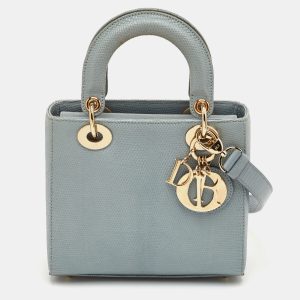 Dior Lady Dior Small Light Grey Lizard Tote, Tote Handbags - Luxury Closet