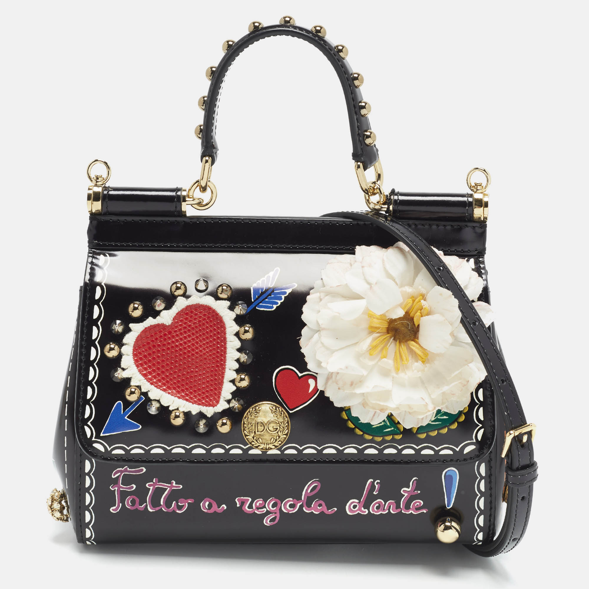 Dolce & Gabbana Miss Sicily Limited Edition Small Black Patent Leather Top Handle Bag, Satchels - Luxury Closet