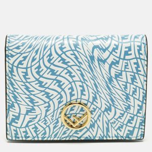 Fendi F is Fendi Blue/White Vertigo Leather Bifold Wallet, Wallets & Money Clips - Luxury Closet