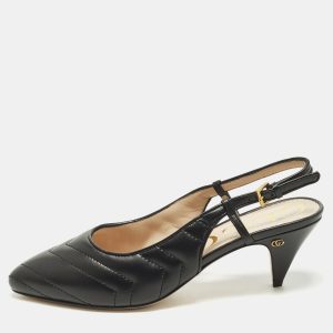 Gucci Size 37 Black Matelasse Leather Slingback Pumps, Pumps - Luxury Closet