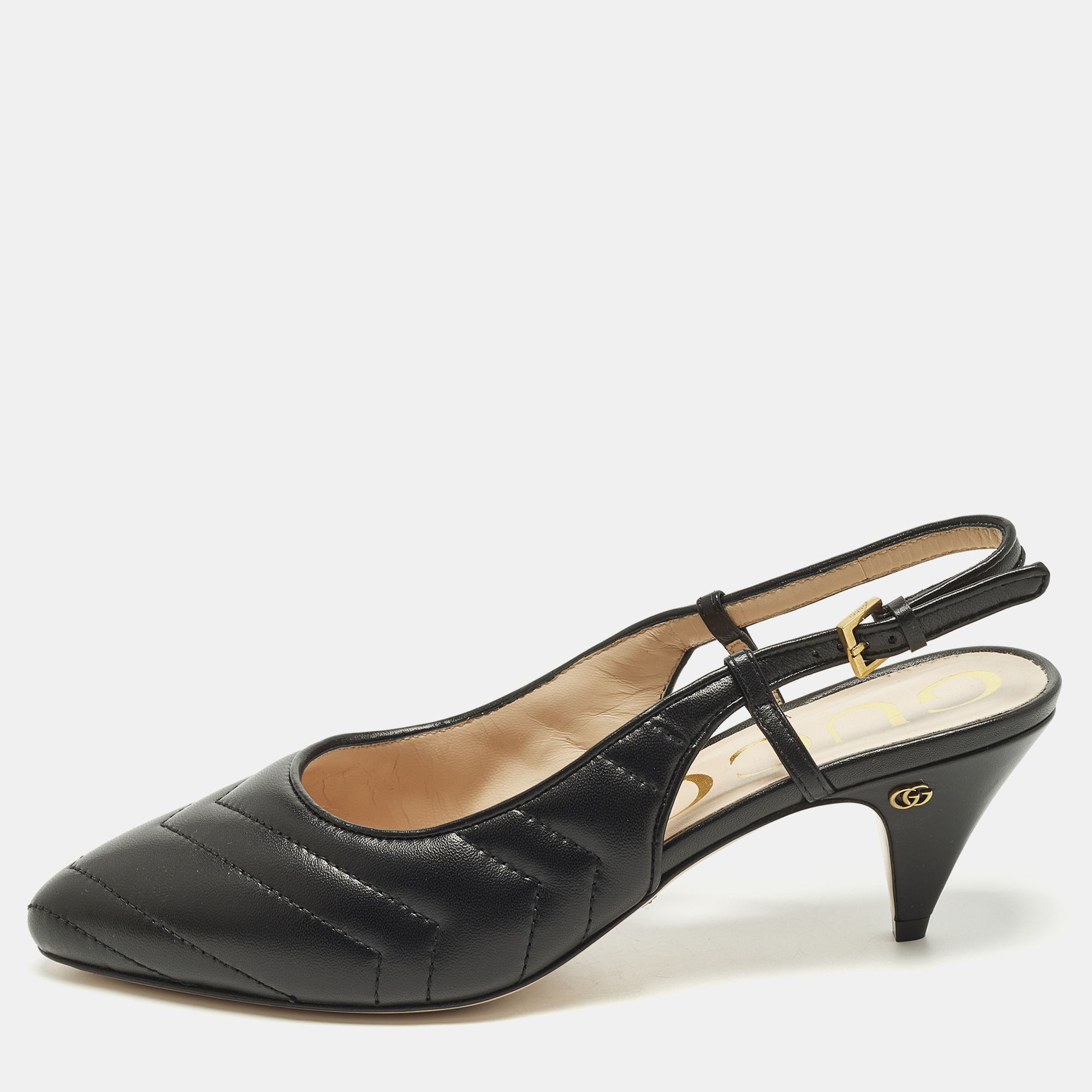 Gucci Size 37 Black Matelasse Leather Slingback Pumps, Pumps - Luxury Closet