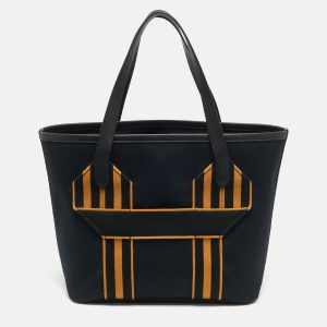 Hermes Pursangle MM Noir/Caramel Militaire Toile and Taurillon Clemence Leather Tote, Tote Handbags - Luxury Closet