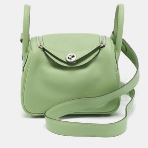 Hermes Lindy Mini Palladium Finish Vert Criquet Swift Leather Shoulder Bag, Shoulder Bags - Luxury Closet