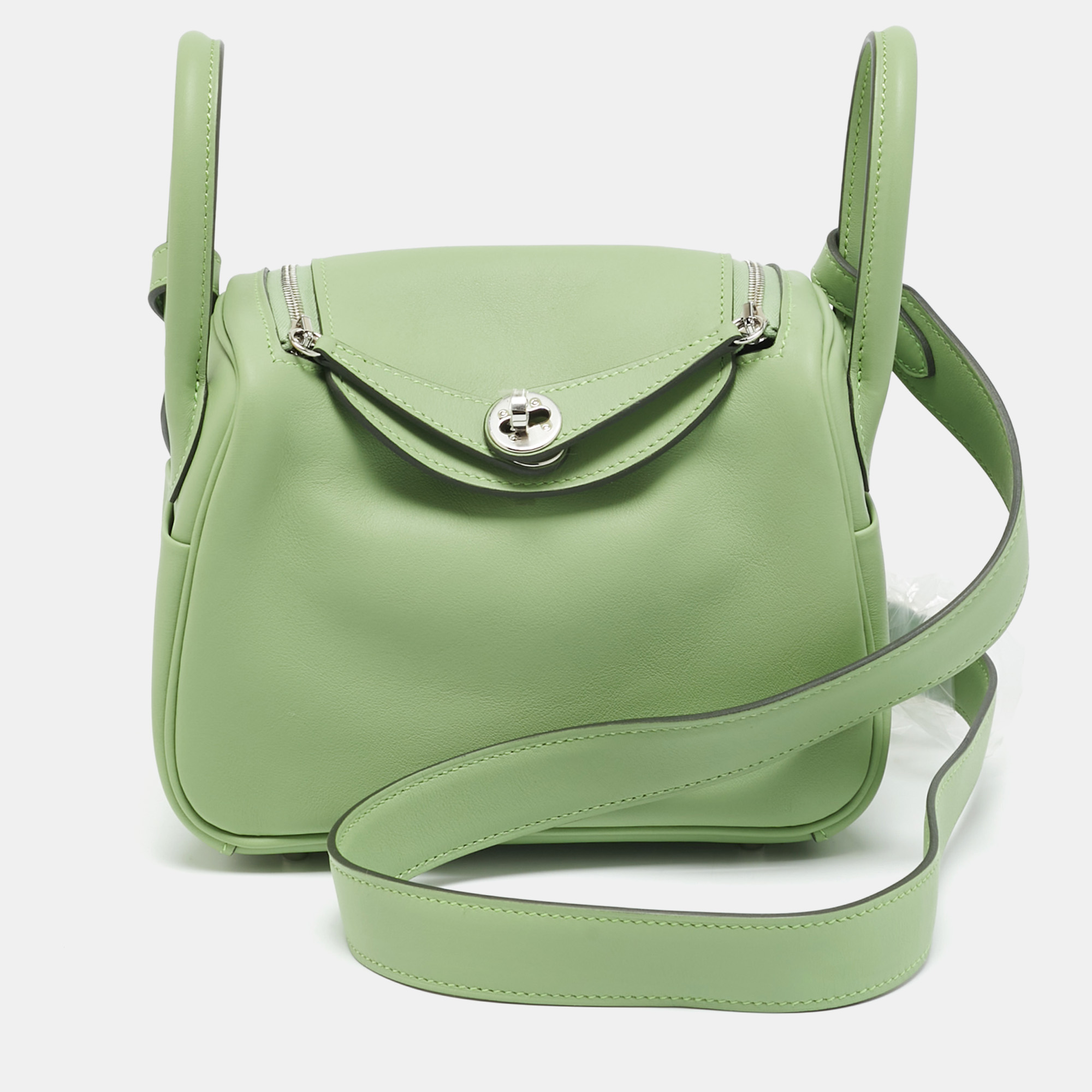 Hermes Lindy Mini Palladium Finish Vert Criquet Swift Leather Shoulder Bag, Shoulder Bags - Luxury Closet