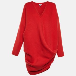 Loewe Red Wool Blend Draped Mini Dress M, Dresses - Luxury Closet