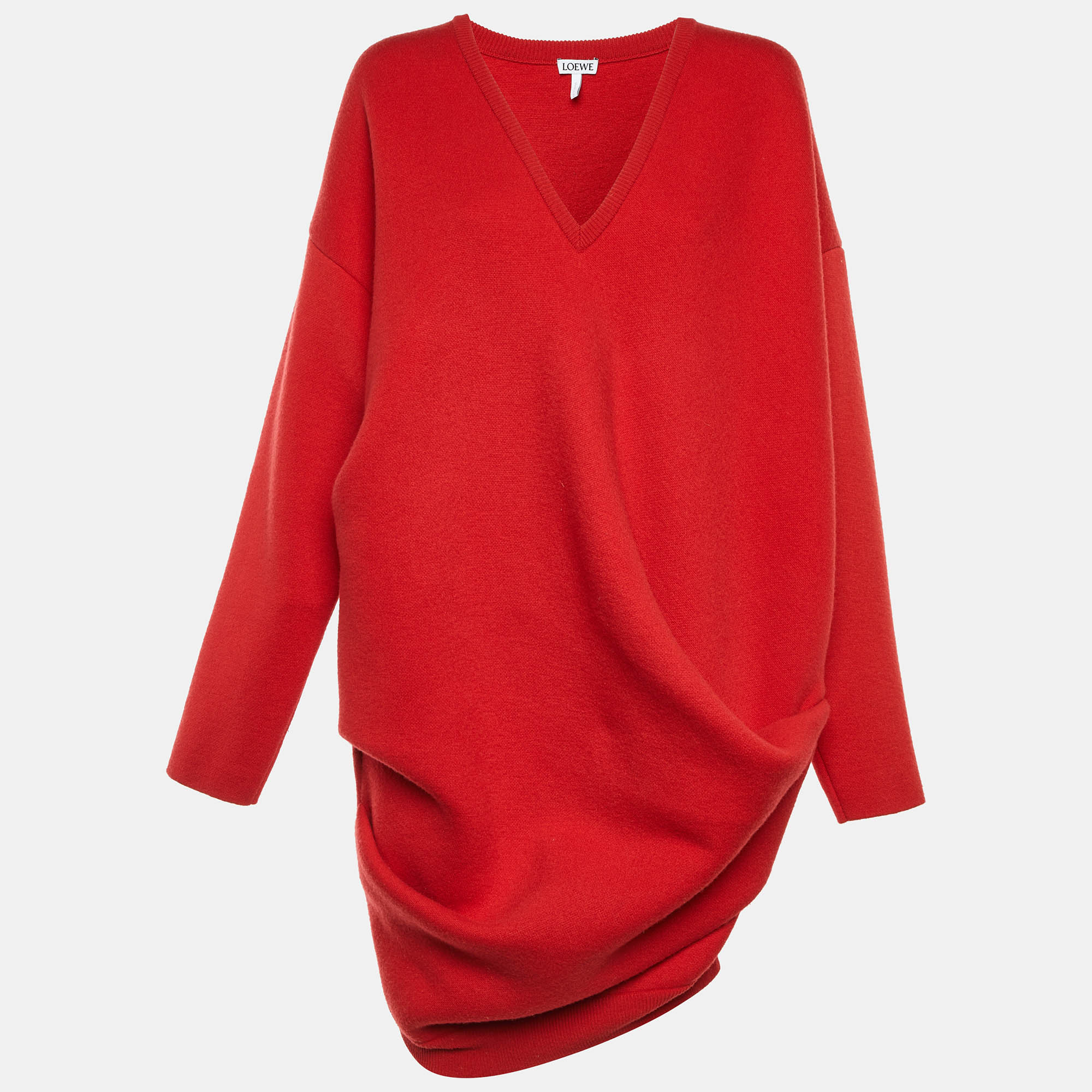 Loewe Red Wool Blend Draped Mini Dress M, Dresses - Luxury Closet