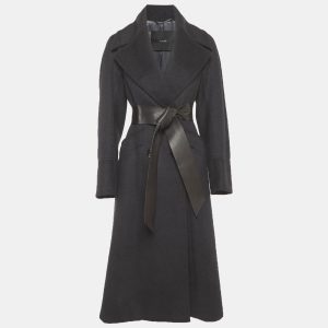 Max Mara Atelier Black Wool Blend Long Double Breasted Coat S, Coats & Jackets - Luxury Closet