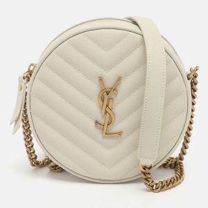 Saint Laurent Ivory Leather Round Crossbody Bag, Shoulder Bags - Luxury Closet
