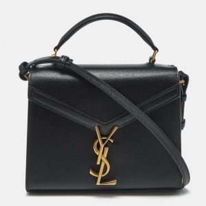 Saint Laurent Cassandra Mini Black Leather Top Handle Bag, Satchels - Luxury Closet