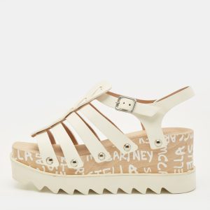 Stella McCartney Elyse Size 38 White Leather Ed Curtis Edition Wedge Ankle Strap Sandals, Sandals - Luxury Closet