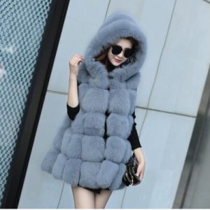 Autumn winter new design women's sleeveless luxury hooded medium long loose palazzo vest coat casacos