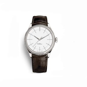 Hot Mens Watches Cellini 50505 Series Silver mechanical watch Brown leather Strap White Dial automatic men watches Male Wristwatches