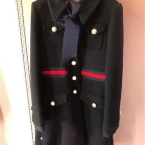 Vintage Black/White Long Women's Coats Designer Bow Big Letter Buttons Women Woolen Coat Plus Size Coats&Outwear 82007