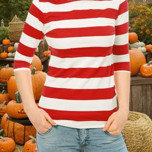 Striped 3/4 Sleeve Casual Basic Boat Neck T-shirt Red/XL - Allegra K catalog