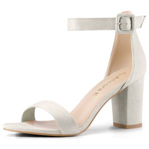 Buckle Ankle Strap High Chunky Heel Sandals Gray/9 - Allegra K catalog