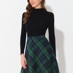 Plaid Tartan Vintage Elastic Waist Knee Length A-Line Skirt Green/S - Allegra K catalog