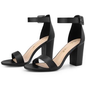 Buckle Ankle Strap High Chunky Heel Sandals Black-pu/4.5 - Allegra K catalog