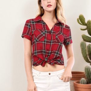 Classic Plaid Button Down Short Sleeve Shirt Red/M - Allegra K catalog