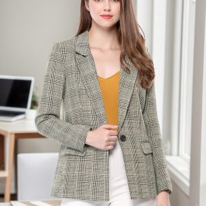 Plaid Notched Lapel One Button Houndstooth Blazer Jacket Black/L - Allegra K catalog
