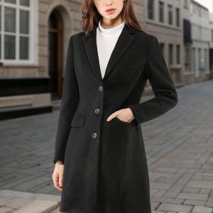 Notched Lapel Single Breasted Outwear Winter Pea Coat Blacks/M - Allegra K catalog