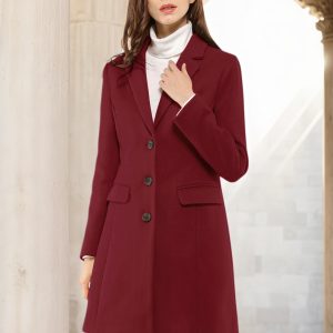 Notched Lapel Single Breasted Outwear Winter Pea Coat Burgundy/XS - Allegra K catalog