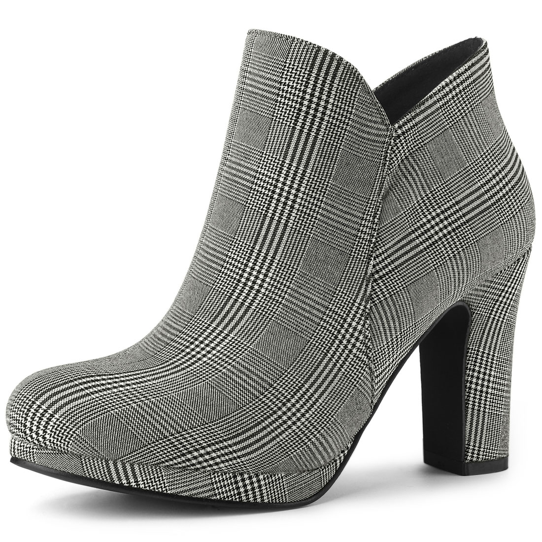 Round Toe Chunky Heel Ankle Heel Boots Black White/7.5 - Allegra K catalog