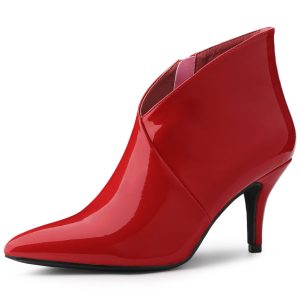 V Shape Pointed Toe Stiletto Heel Ankle Boots Red/8 - Allegra K catalog