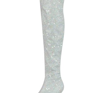 Glitter Pointed Toe Stiletto Heel Over the Knee High Boots Silver/5.5 - Allegra K catalog