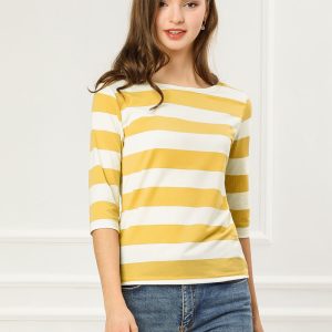 Halloween 3/4 Sleeve T-shirt Casual Boat Neck Slim Fit Tee Yellow White/M - Allegra K catalog