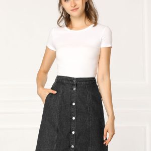 Casual Short Button Down Jeans Skirt Black/XS - Allegra K catalog