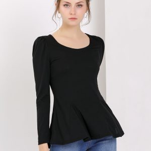 Long Sleeve Scoop Neck Casual Peplum Blouse Black/S - Allegra K catalog