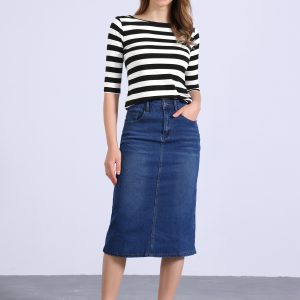 Striped 3/4 Sleeve Round Neck Casual T-Shirt Black White/XL - Allegra K catalog
