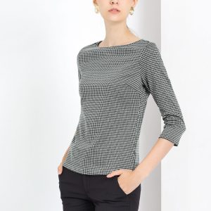 Work Office 3/4 Sleeve Boat Neck Houndstooth Printed Top Blouse Black/XS - Allegra K catalog