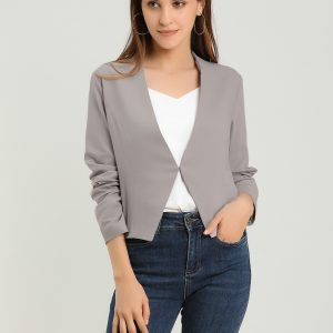Solid Color Collarless Cropped Office Blazer Jacket Gray/XS - Allegra K catalog