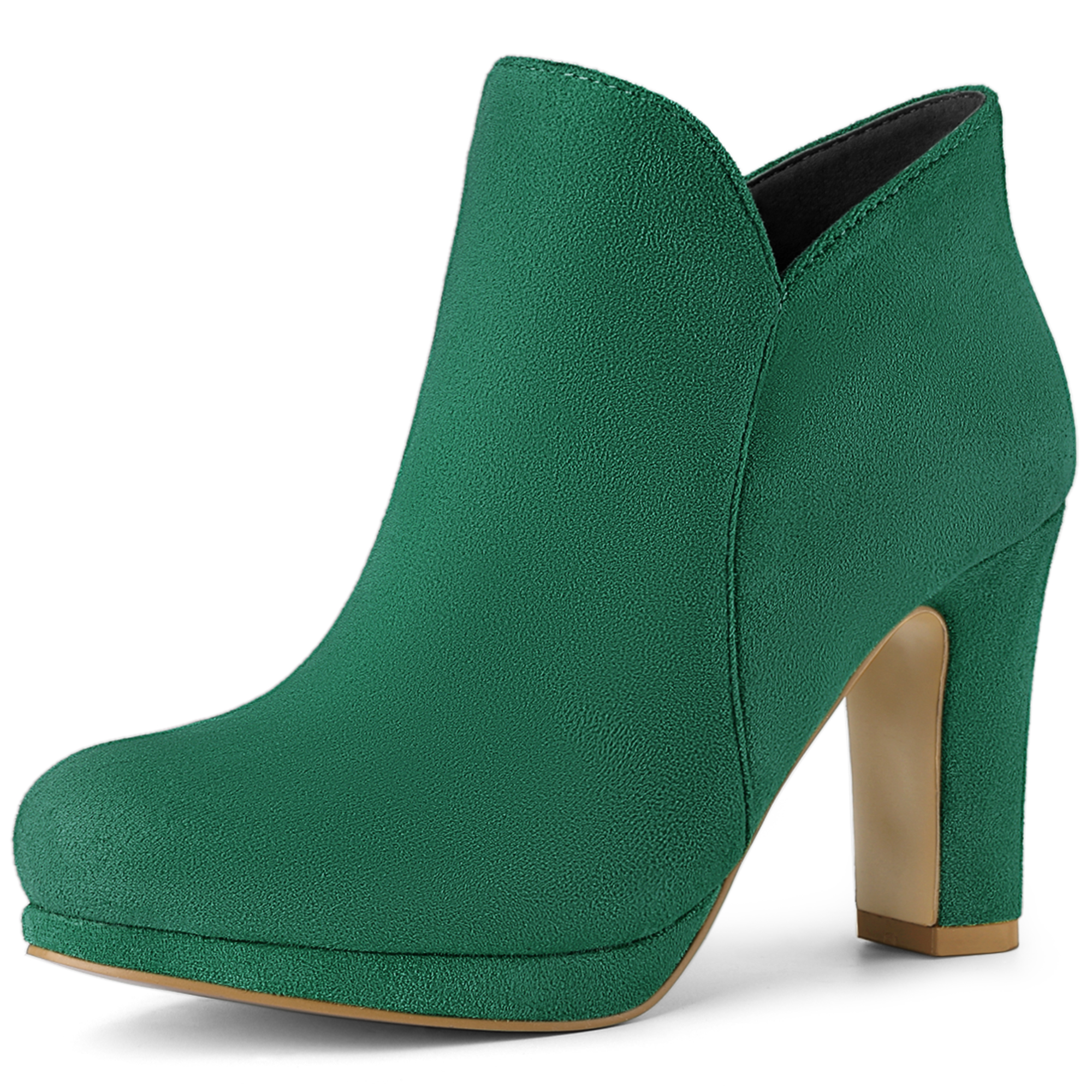 Round Toe Chunky Heel Ankle Heel Boots Emerald Green/7 - Allegra K catalog