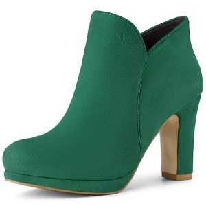 Round Toe Chunky Heel Ankle Heel Boots Emerald Green/8.5 - Allegra K catalog