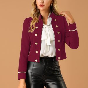 Vintage Steampunk Open Front Button Decor Cropped Jacket Burgundy/M - Allegra K catalog