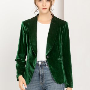 Shawl Collar Single Button Velvet Solid Office Work Jacket Blazer Green/M - Allegra K catalog