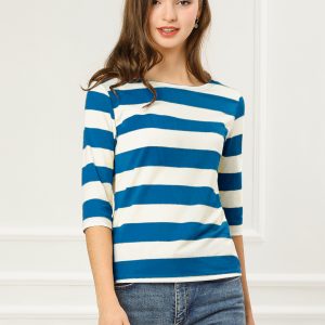 Halloween 3/4 Sleeve T-shirt Casual Boat Neck Slim Fit Tee Blue White/M - Allegra K catalog