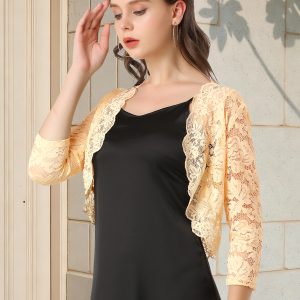 Lace 3/4 Sleeves Sheer Floral Cropped Bolero Shrug Beige/L - Allegra K catalog